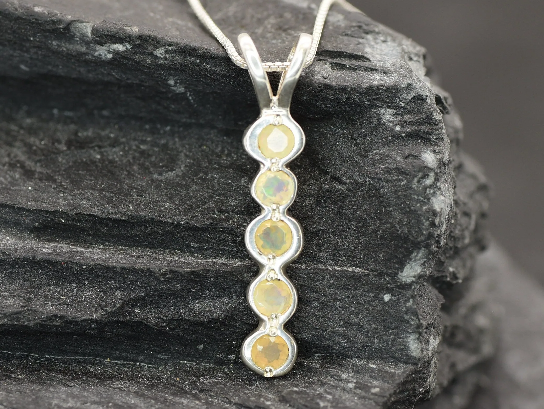 Bubble Opal Pendant - Natural Ethiopian Opal - Long Fire Opal Pendant