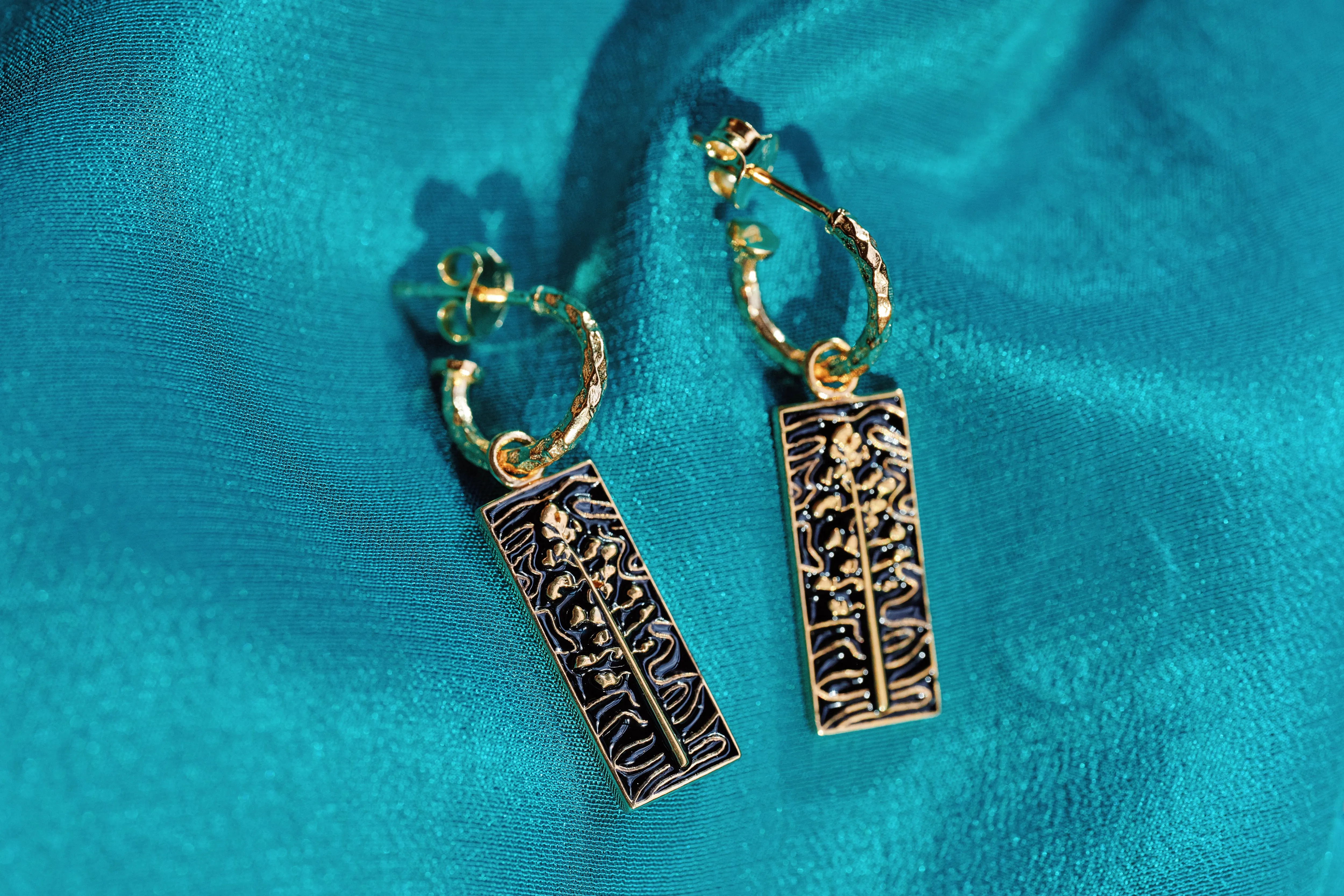 Cactus Flower Enamel Charm on Textured Hoop, Sold Singular