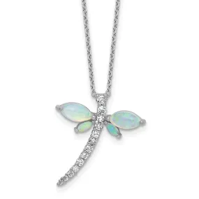 Cheryl M Sterling Silver Opal and CZ Dragonfly Necklace