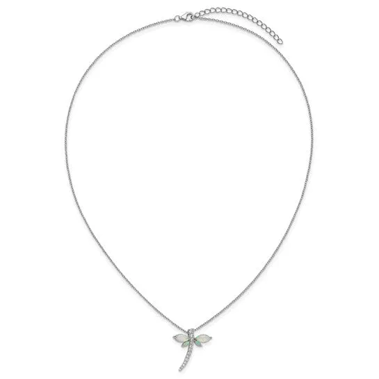 Cheryl M Sterling Silver Opal and CZ Dragonfly Necklace