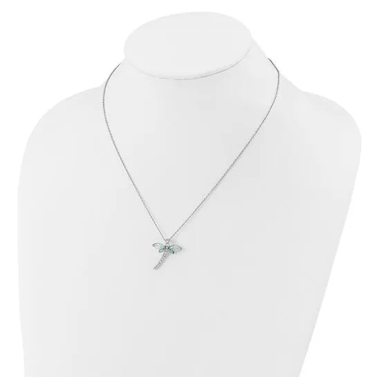 Cheryl M Sterling Silver Opal and CZ Dragonfly Necklace