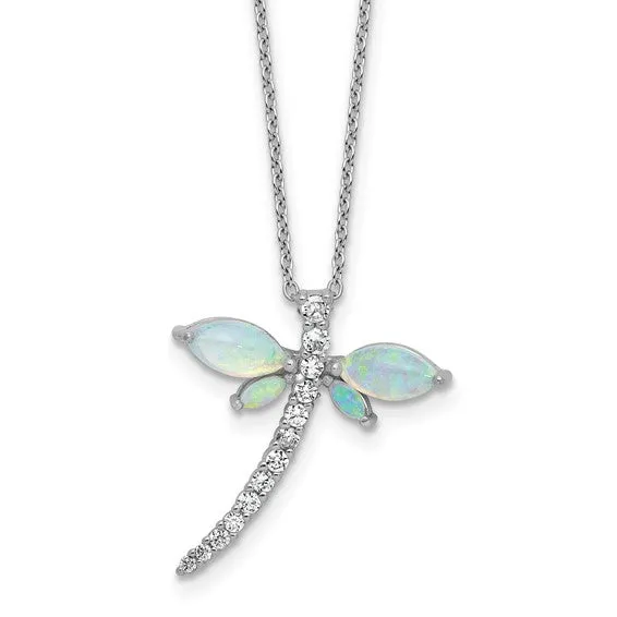 Cheryl M Sterling Silver Opal and CZ Dragonfly Necklace