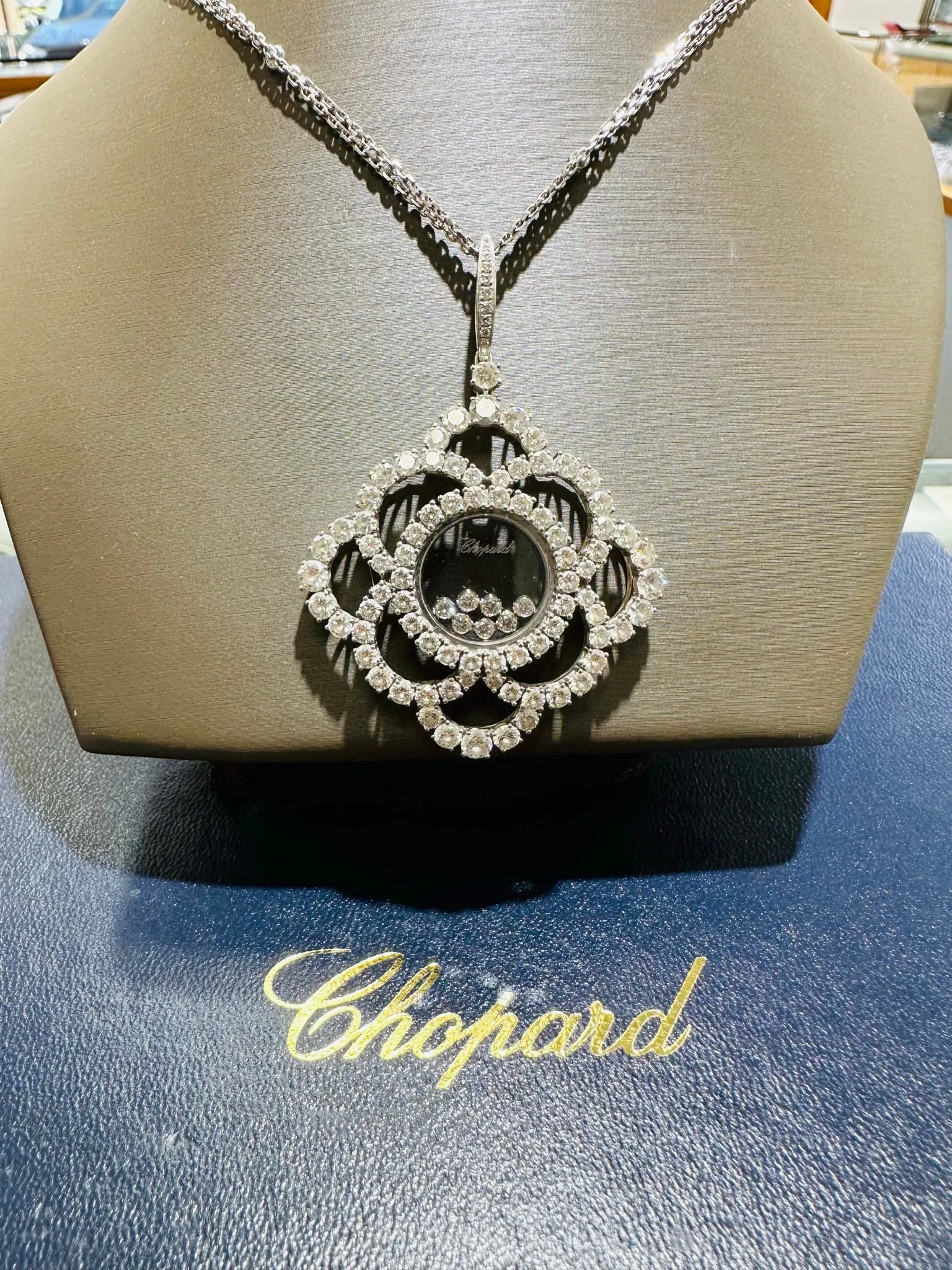 Chopard Happy Diamonds Flower Pendant Necklace 18K White Gold 799449-1001