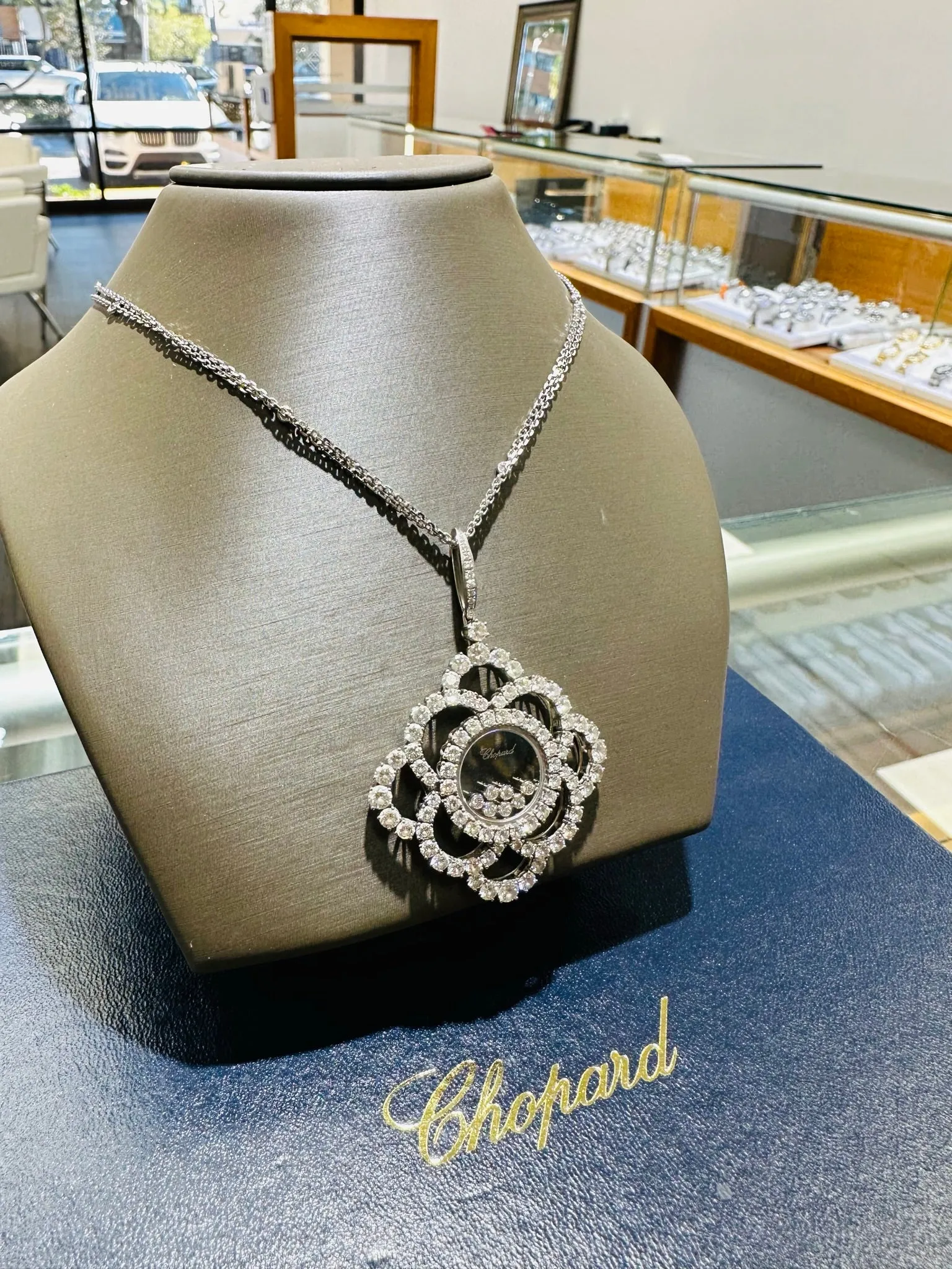 Chopard Happy Diamonds Flower Pendant Necklace 18K White Gold 799449-1001