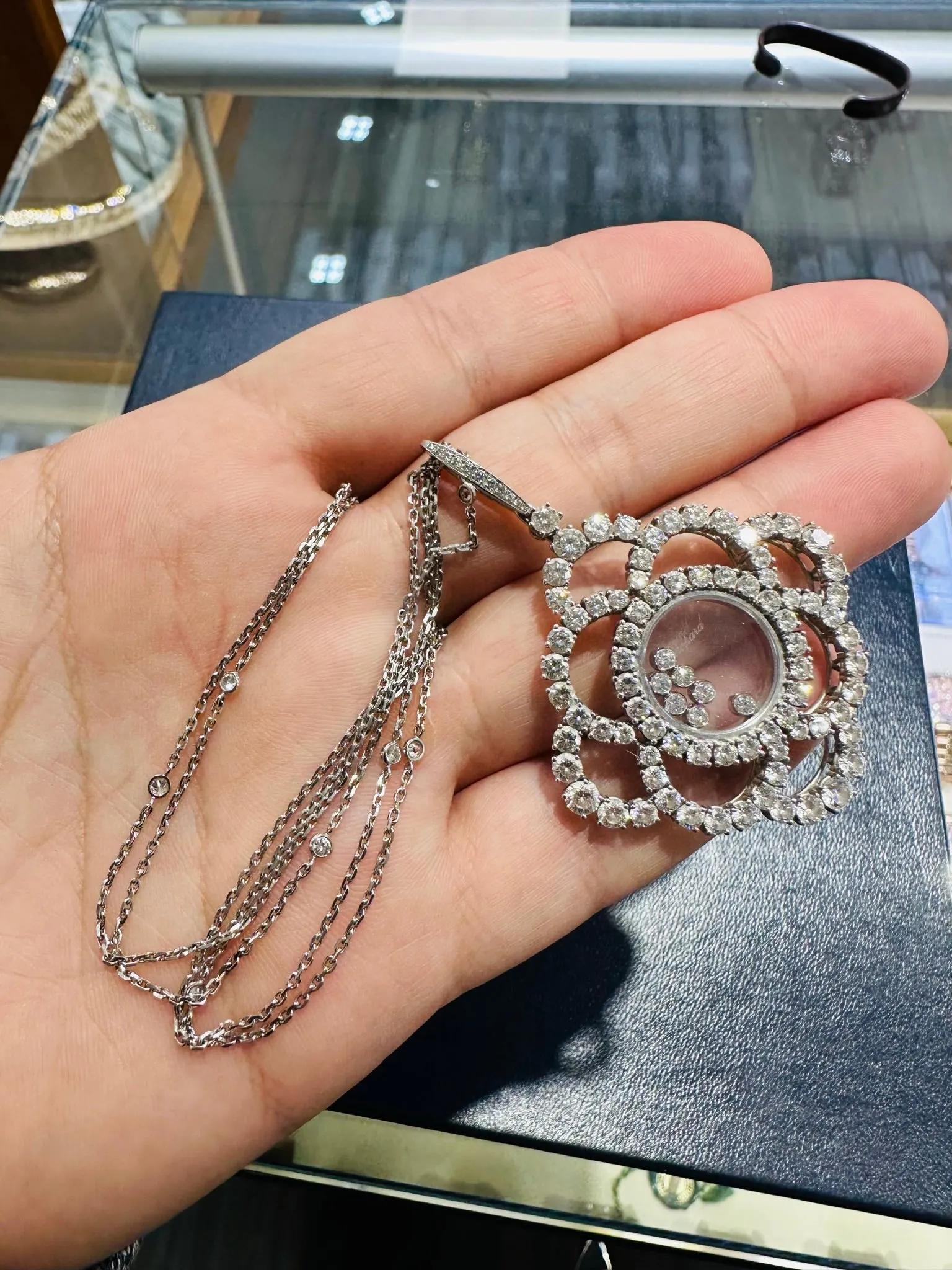 Chopard Happy Diamonds Flower Pendant Necklace 18K White Gold 799449-1001