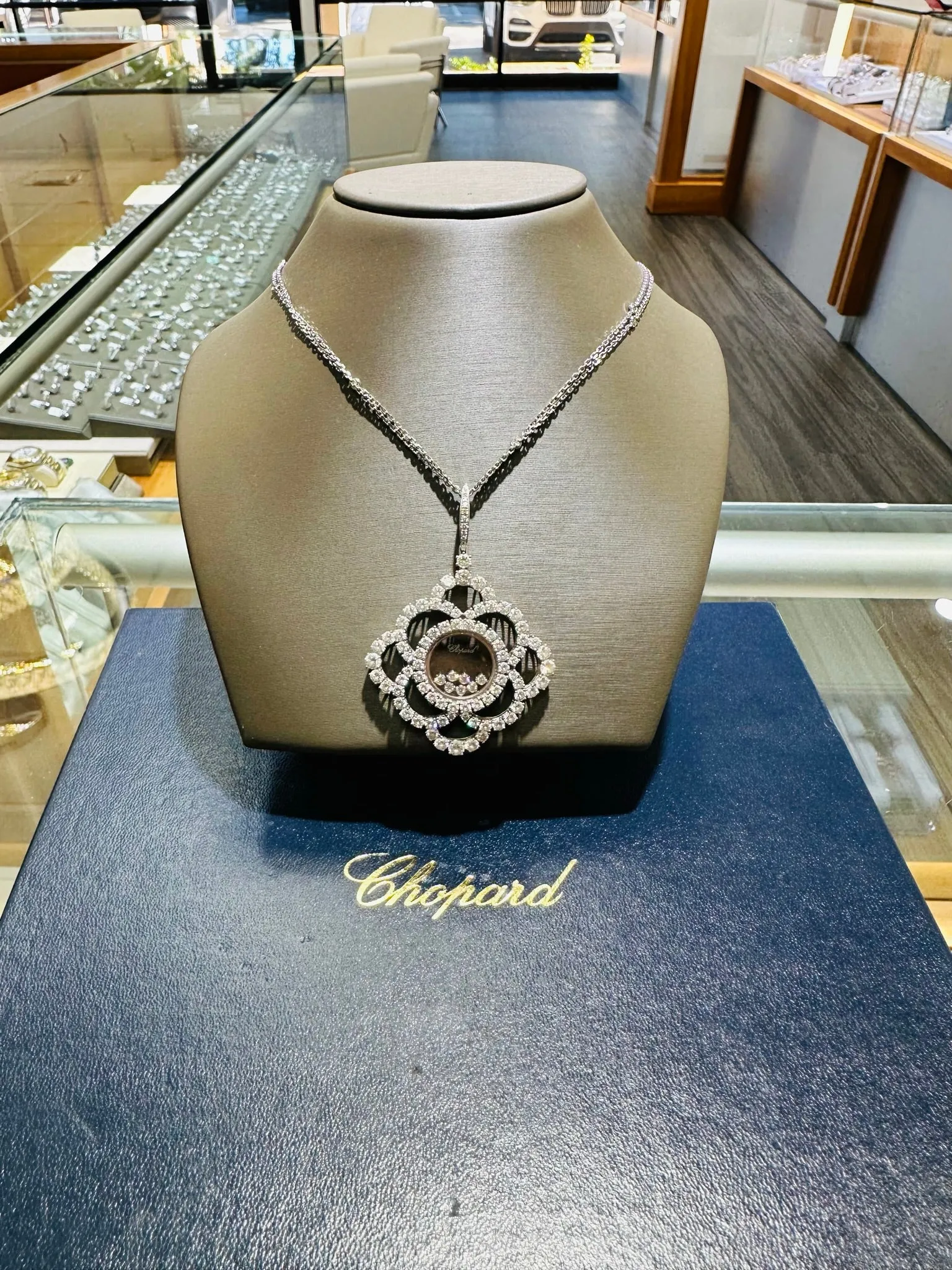 Chopard Happy Diamonds Flower Pendant Necklace 18K White Gold 799449-1001