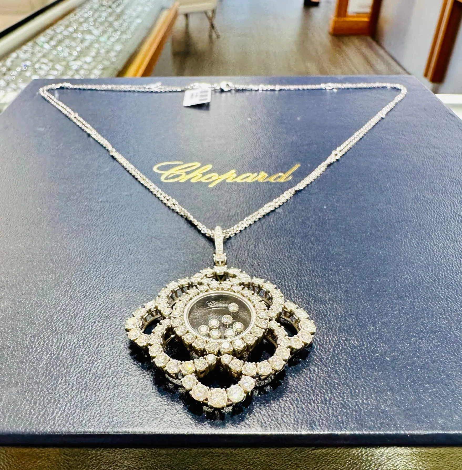 Chopard Happy Diamonds Flower Pendant Necklace 18K White Gold 799449-1001