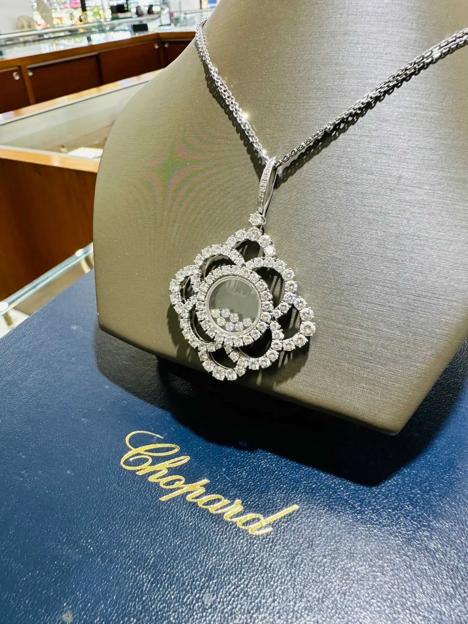 Chopard Happy Diamonds Flower Pendant Necklace 18K White Gold 799449-1001