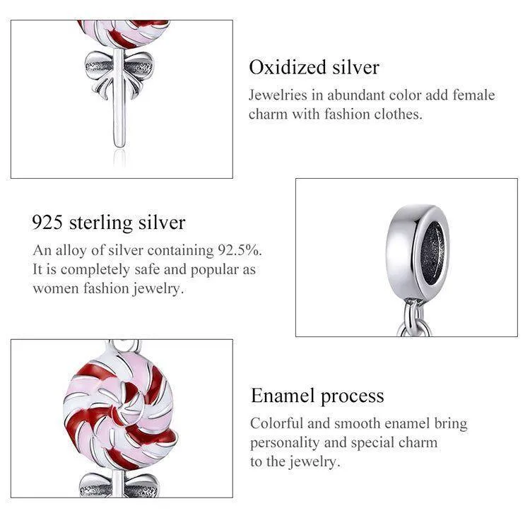 Colored Lollipop 925 Sterling Silver Pendant Charm Jewelry WOS38 Without Chain