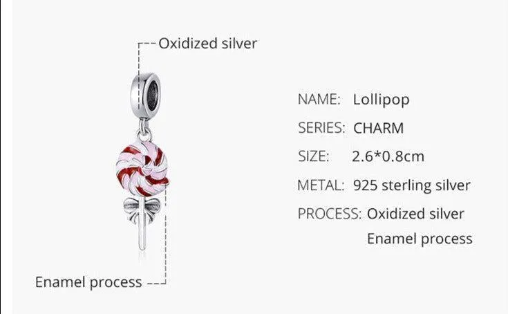 Colored Lollipop 925 Sterling Silver Pendant Charm Jewelry WOS38 Without Chain