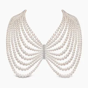 Contessa 18K Gold White Freshwater Pearl Butterfly Multi Strand Necklace