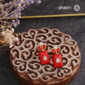 Coral with Kundan Gold Polish Silver Earrings