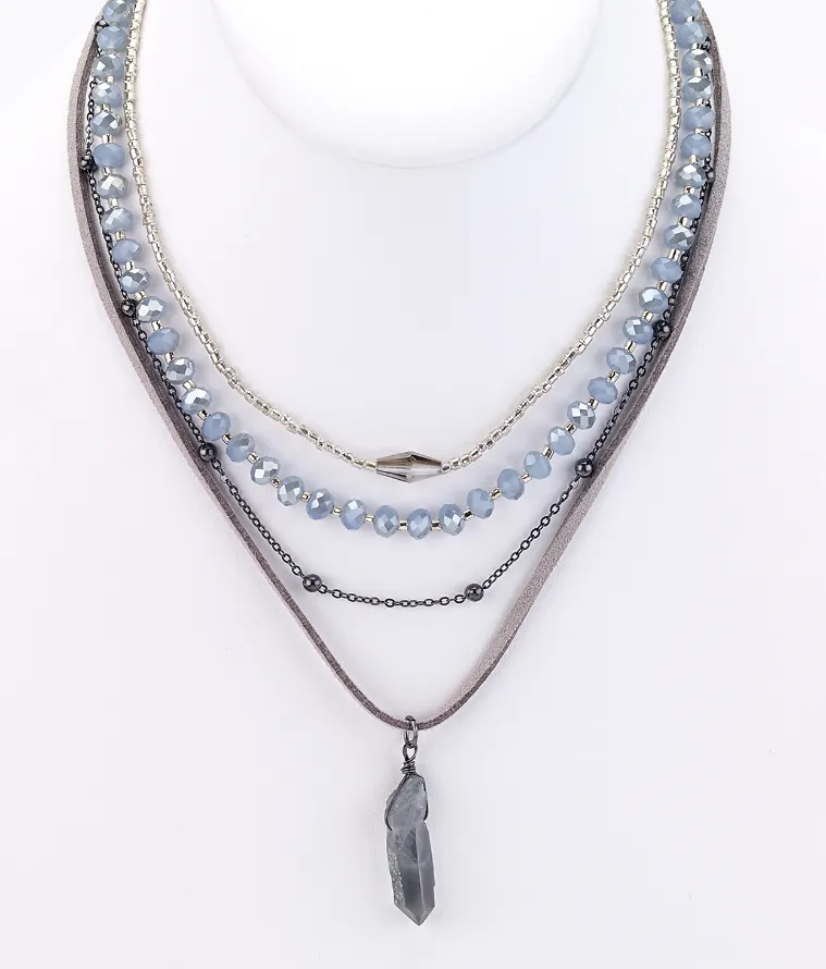 Crystal Leather Beaded Necklace