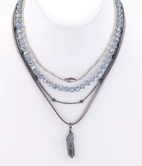 Crystal Leather Beaded Necklace
