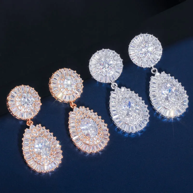 Cubic Zircon Exclusive Dubai Gold Plate Luxury Necklace Earring Bracelet Party Jewelry Set