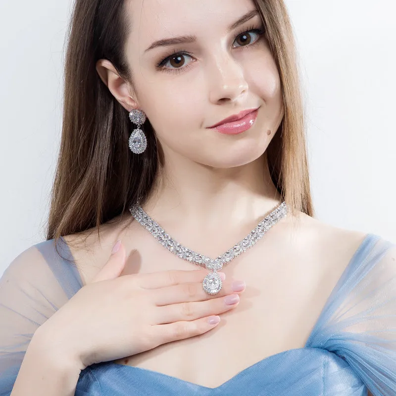 Cubic Zircon Exclusive Dubai Gold Plate Luxury Necklace Earring Bracelet Party Jewelry Set