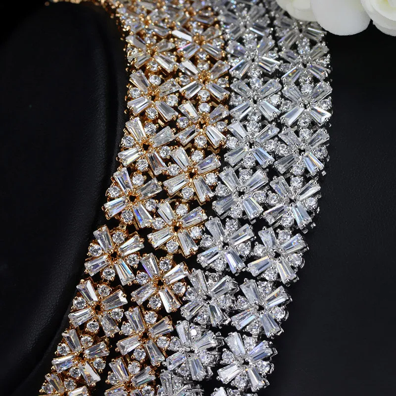 Cubic Zircon Exclusive Dubai Gold Plate Luxury Necklace Earring Bracelet Party Jewelry Set
