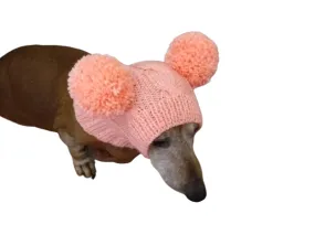Dachshund clothes pink two pom pom hat, dog pom pom hat, clothes pom pom hat for small dogs