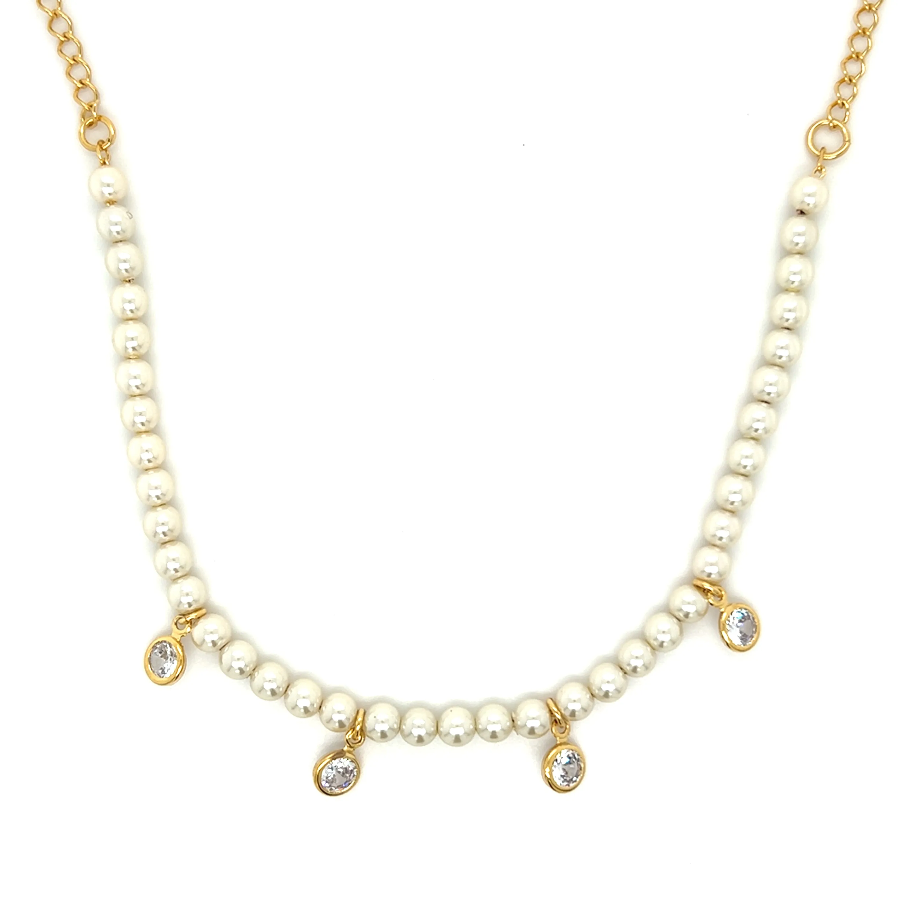 Dangle CZ's Pearl Beaded Choker