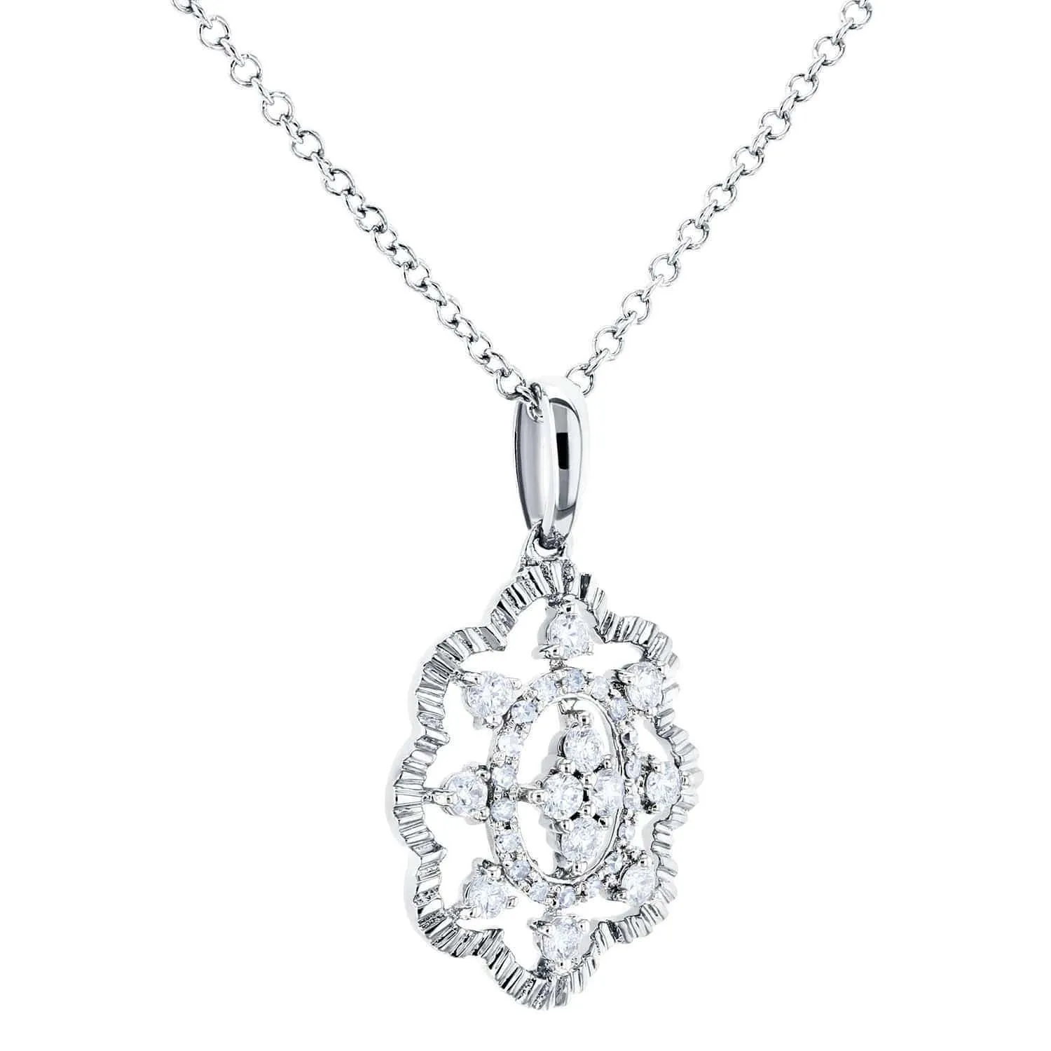 Diamond Floral Pendant Necklace 1/4 CTW 10k White Gold, 18in Chain