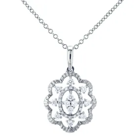 Diamond Floral Pendant Necklace 1/4 CTW 10k White Gold, 18in Chain