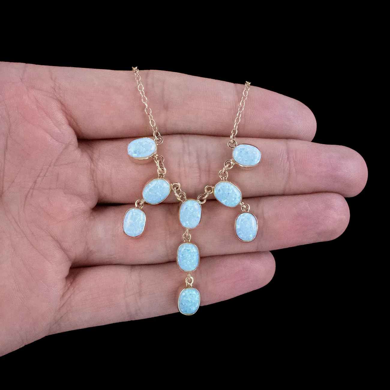 Edwardian Style Opal Dropper Necklace 9ct Gold