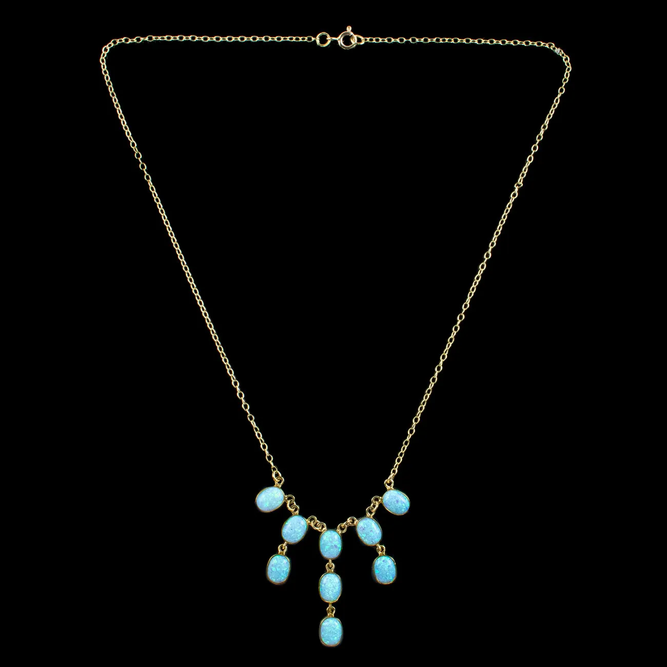 Edwardian Style Opal Dropper Necklace 9ct Gold