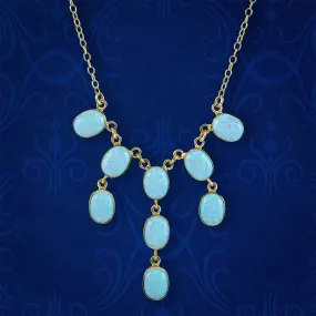 Edwardian Style Opal Dropper Necklace 9ct Gold