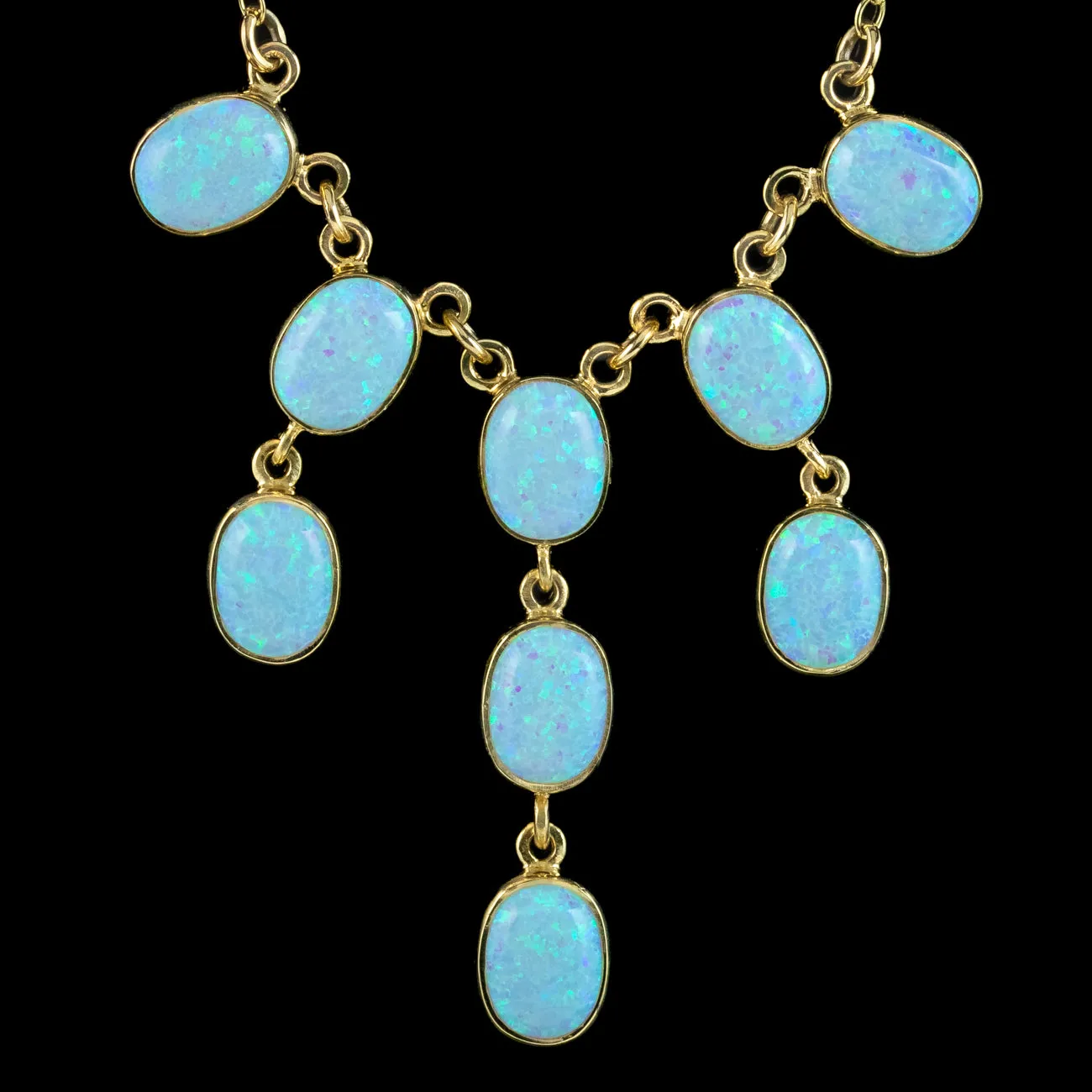 Edwardian Style Opal Dropper Necklace 9ct Gold