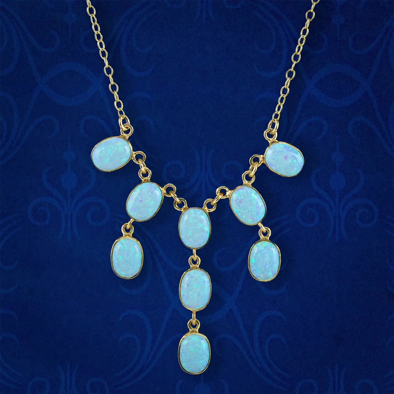 Edwardian Style Opal Dropper Necklace 9ct Gold