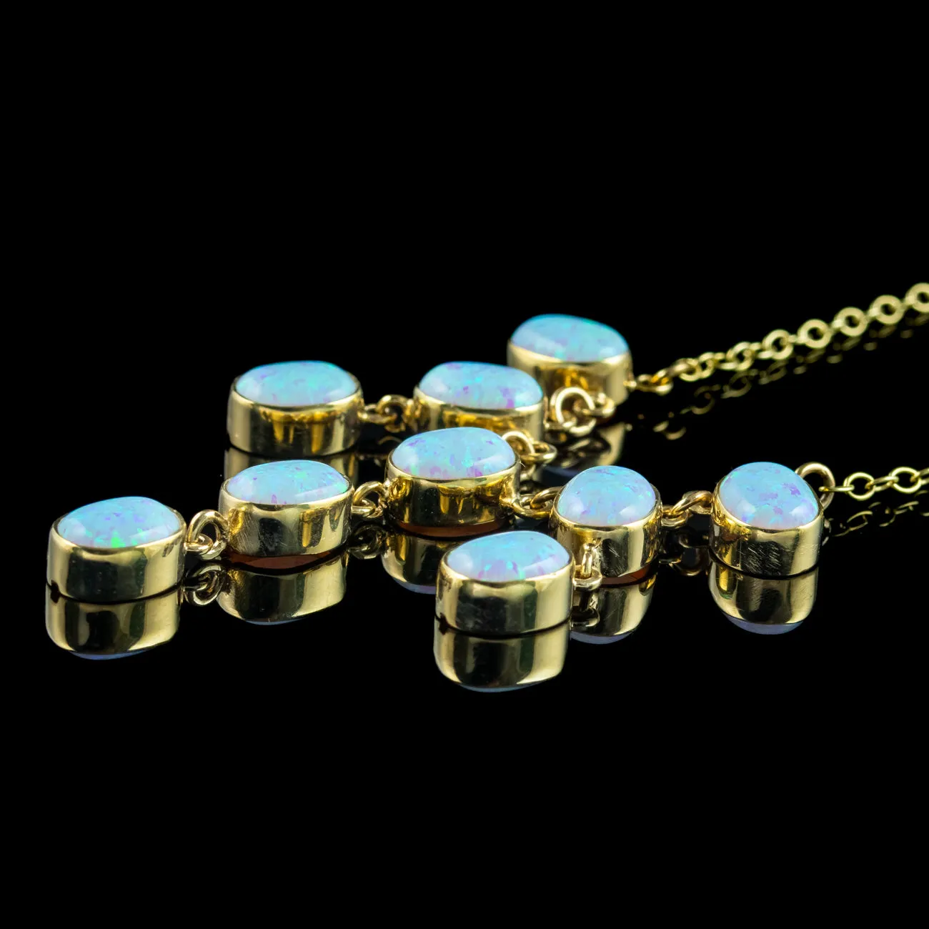 Edwardian Style Opal Dropper Necklace 9ct Gold