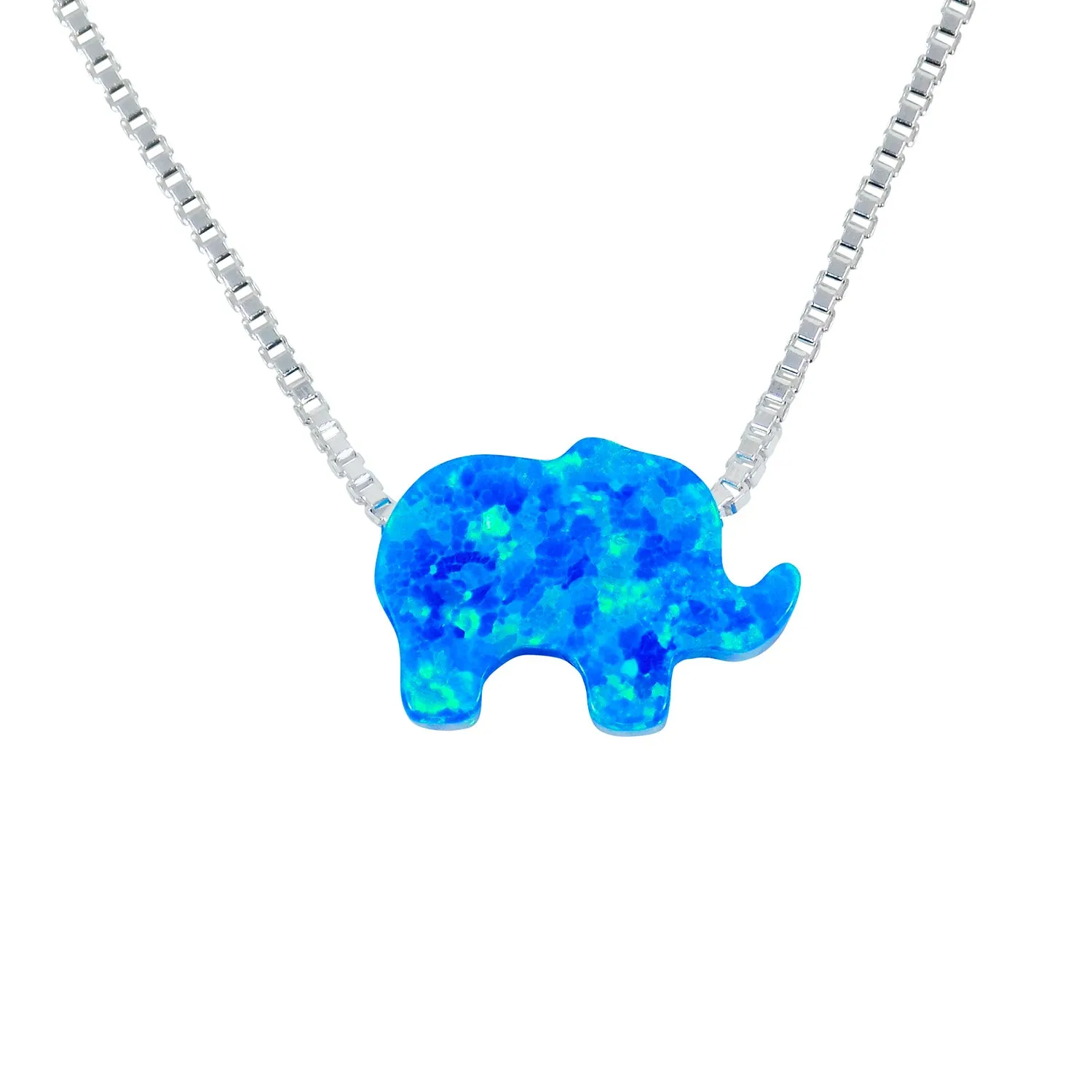 Elephant Opal Pendant Necklace 925 Sterling Silver Box Chain