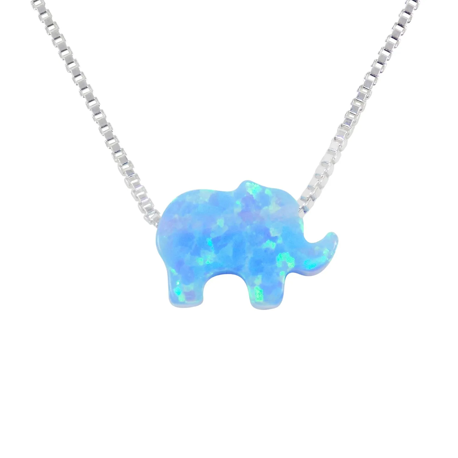 Elephant Opal Pendant Necklace 925 Sterling Silver Box Chain