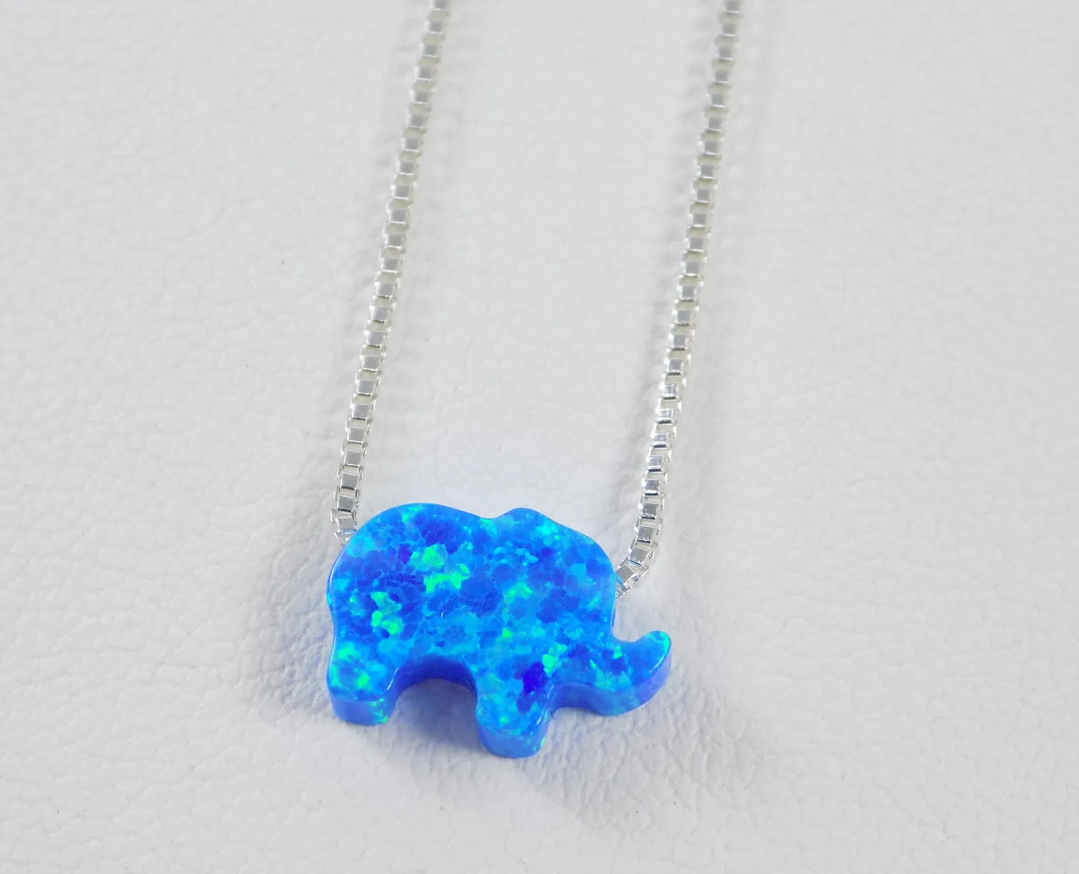 Elephant Opal Pendant Necklace 925 Sterling Silver Box Chain