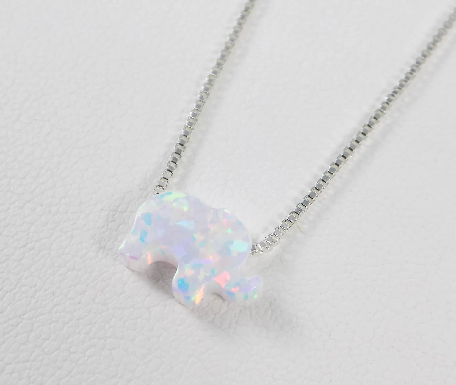 Elephant Opal Pendant Necklace 925 Sterling Silver Box Chain