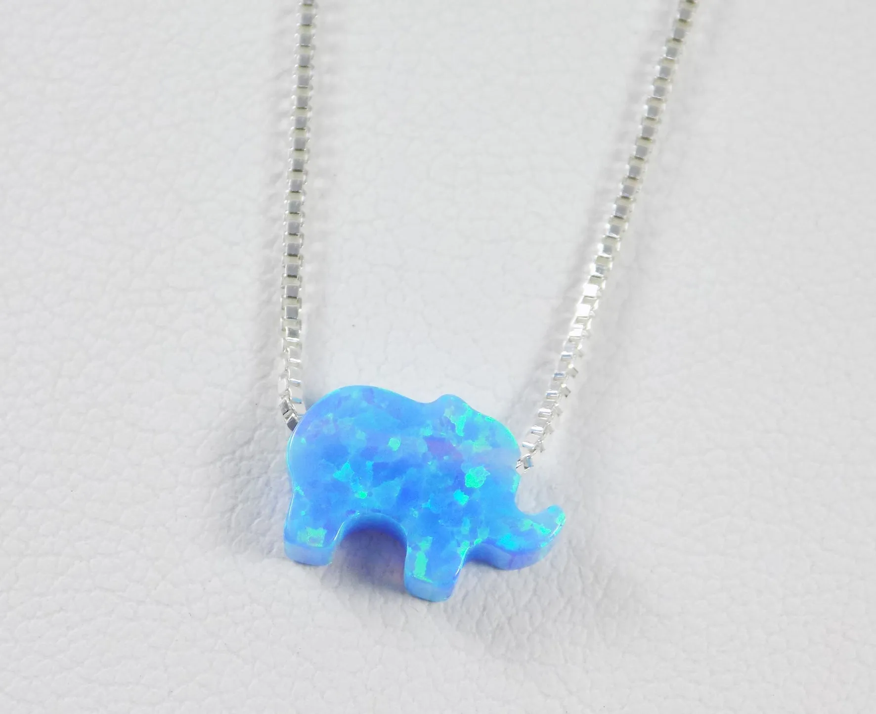 Elephant Opal Pendant Necklace 925 Sterling Silver Box Chain