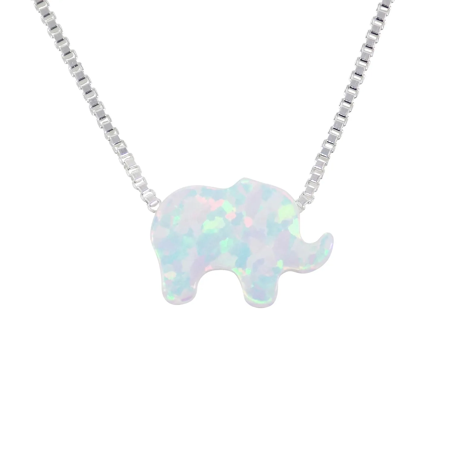 Elephant Opal Pendant Necklace 925 Sterling Silver Box Chain