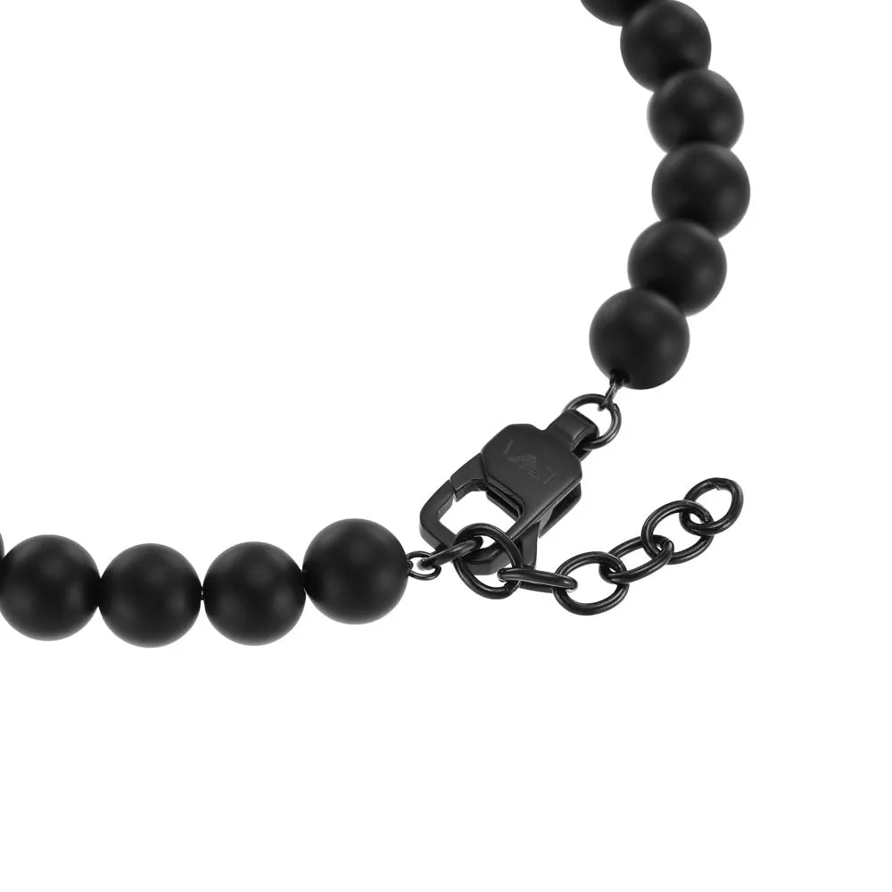 Emporio Armani Stainless Steel Black Onyx Beaded Bracelet