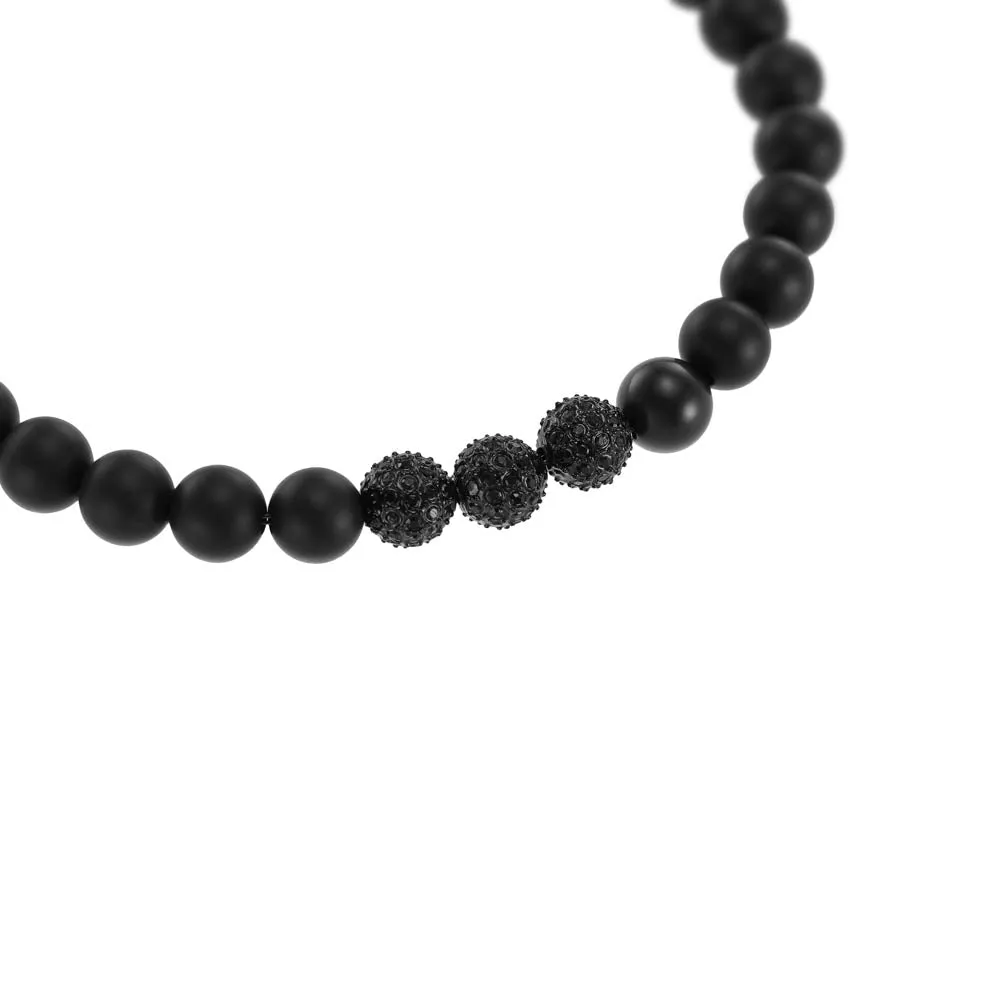 Emporio Armani Stainless Steel Black Onyx Beaded Bracelet