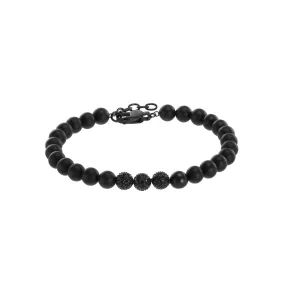 Emporio Armani Stainless Steel Black Onyx Beaded Bracelet