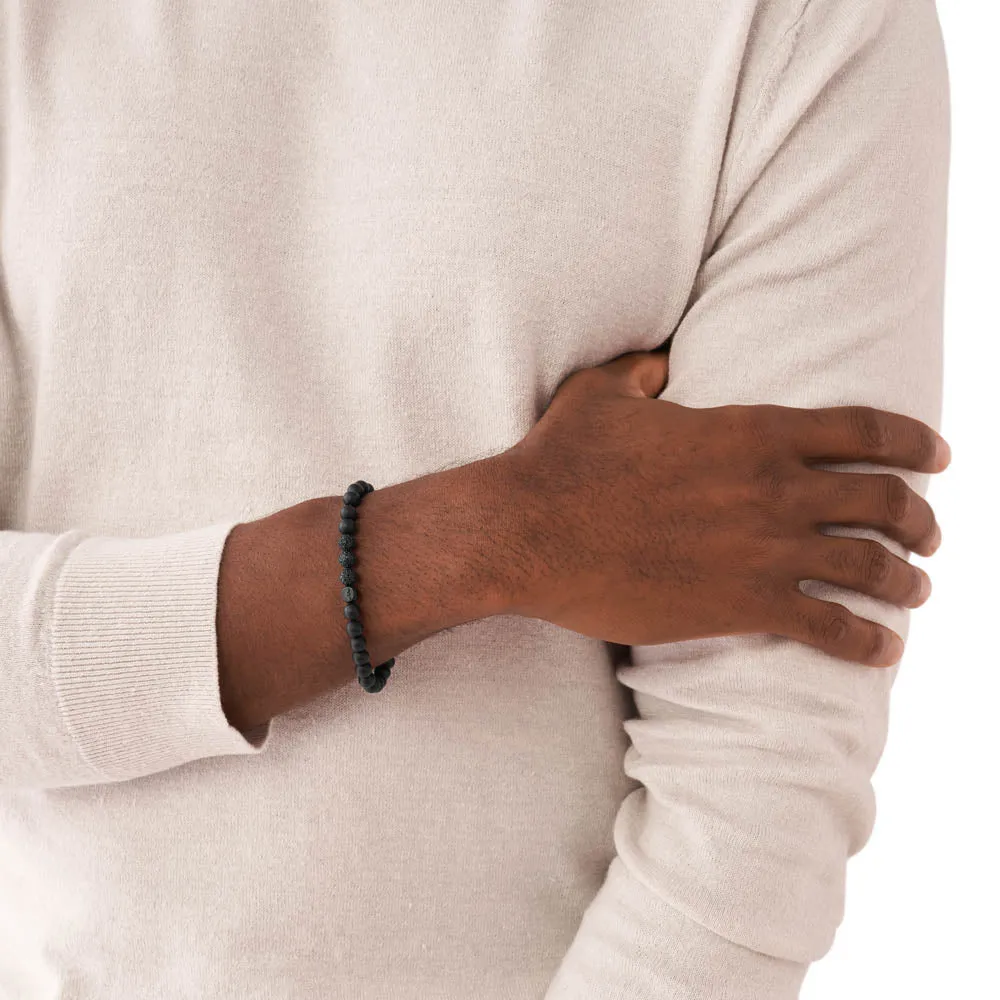Emporio Armani Stainless Steel Black Onyx Beaded Bracelet