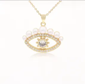 Eye Pearl Simulated Diamond Necklace