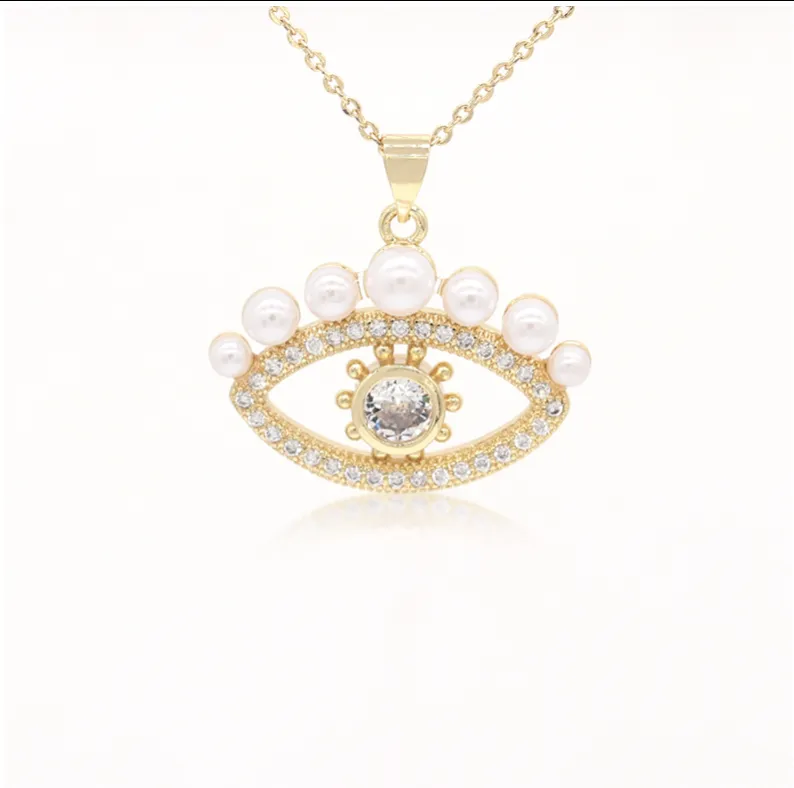 Eye Pearl Simulated Diamond Necklace