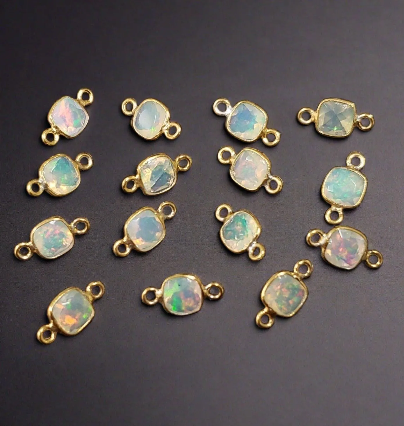 Faceted Ethiopian Opal Gold Vermeil Connector Charm