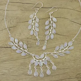 Falling Leaves Rainbow Moonstone and Sterling Silver Jewelry Set