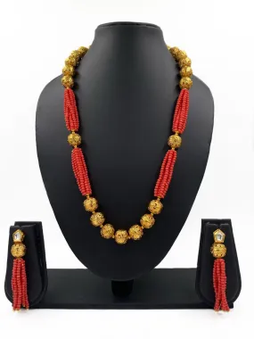 Fancy Peach Crystal And Golden Beads Necklace For Woman By Gehna Shop