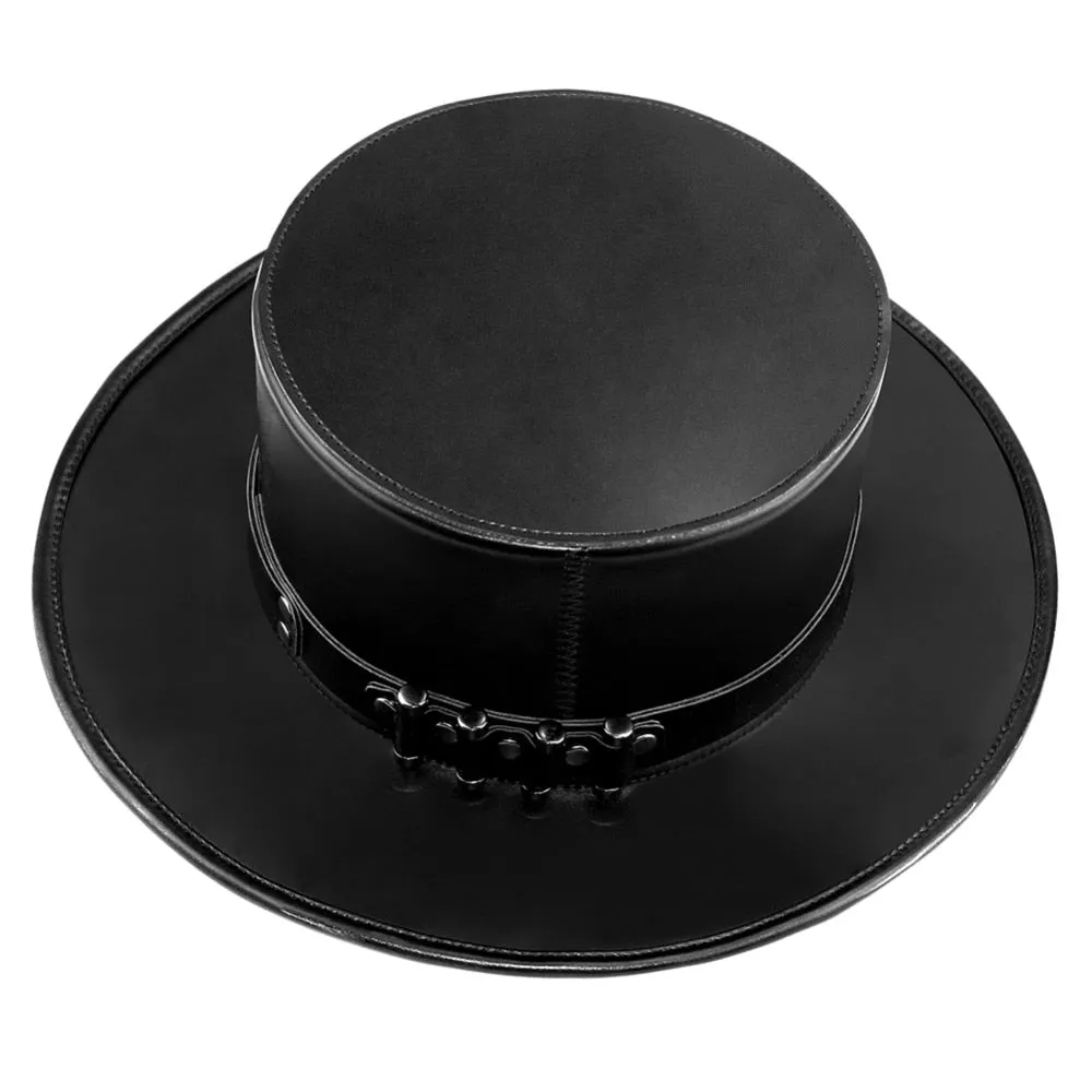 Fashion Leather Black Gothic Lolita Cosplay Caps Hats Steampunk Top Hat