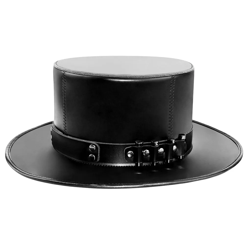 Fashion Leather Black Gothic Lolita Cosplay Caps Hats Steampunk Top Hat