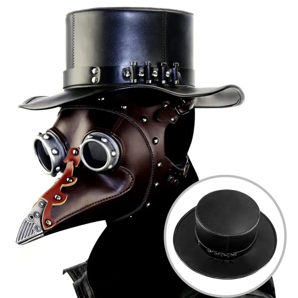 Fashion Leather Black Gothic Lolita Cosplay Caps Hats Steampunk Top Hat