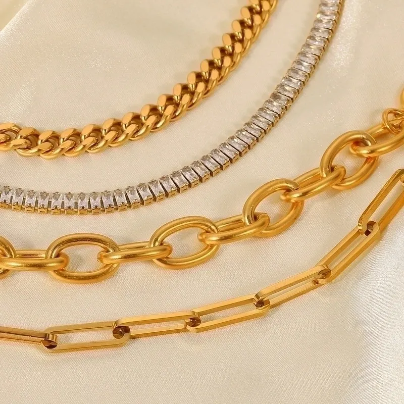 Fashion New 18k Gold Stainless Steel Cuban Link Chain Cross Chain Zircon Bracelet